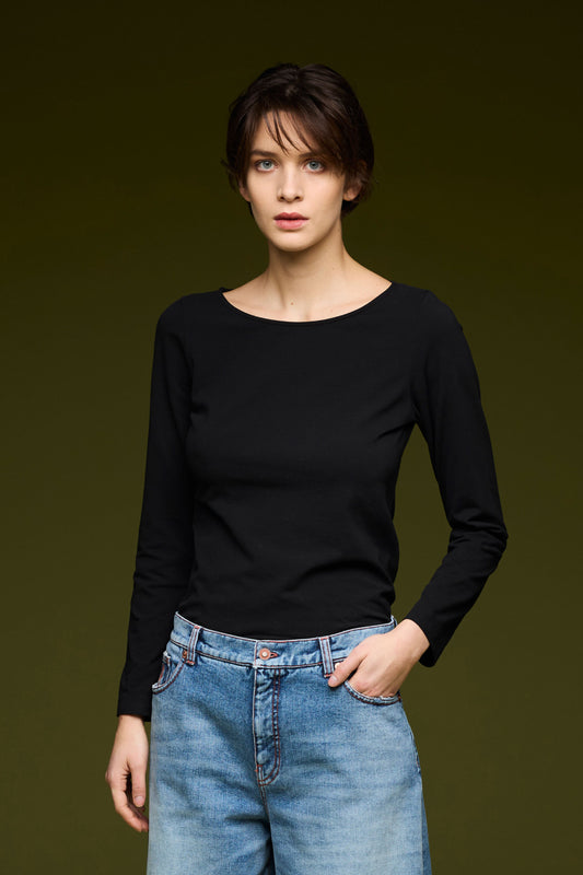 Boat Neck Long Sleeve T-Shirt Garment Dyed 386U 2842