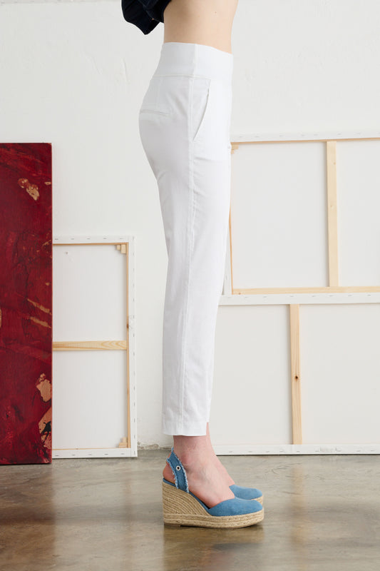 Stretch Satin Chino Trousers with Comfort Waist - Side