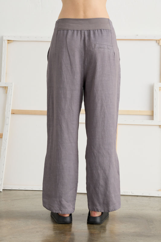 Linen Viscose Pants with Drawstring Waist - Back