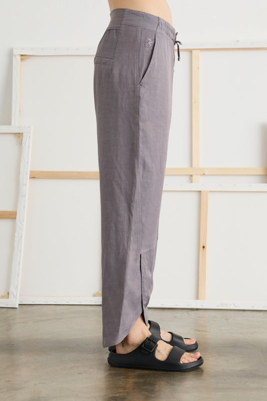 Linen Viscose Pants with Drawstring Waist - Side