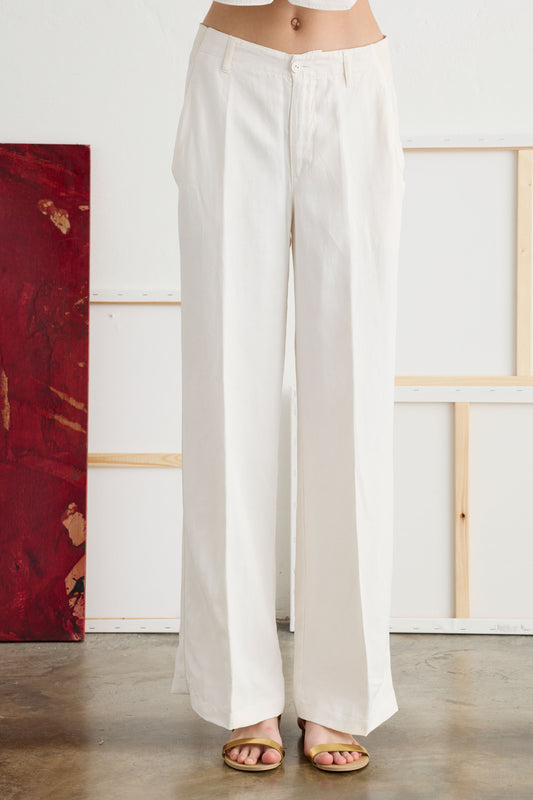 Wide Leg Linen Viscose Pants - Front