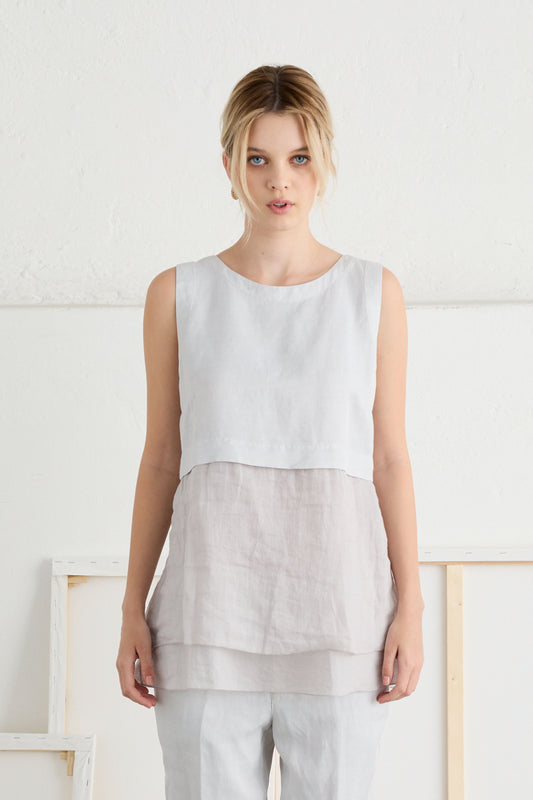 Sleeveless Top Ramié with Double Frills - Front