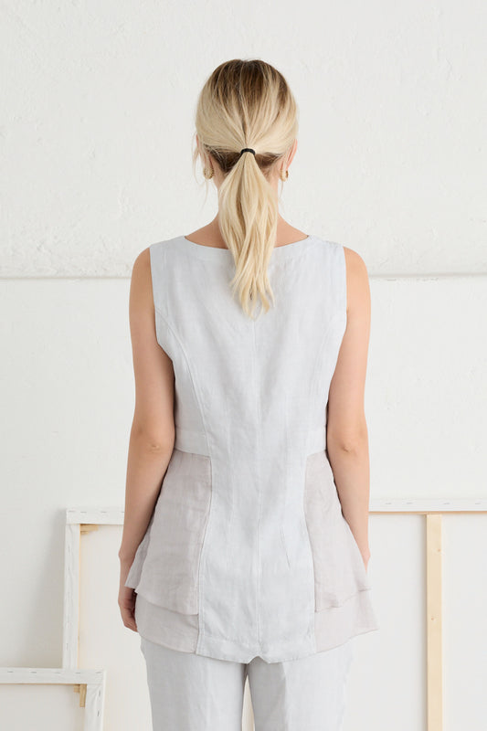 Sleeveless Top Ramié with Double Frills - Back