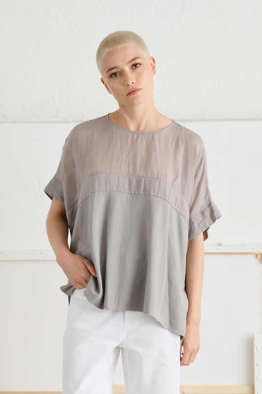 Wide T-Shirt with Side Slits Garment - Front
