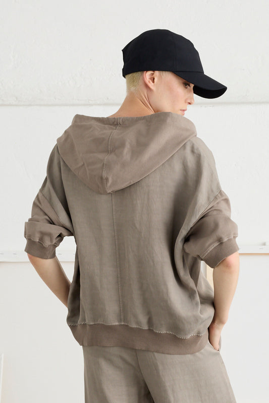 Cropped Hoodie Sweatshirt Viscose and Linen - Back