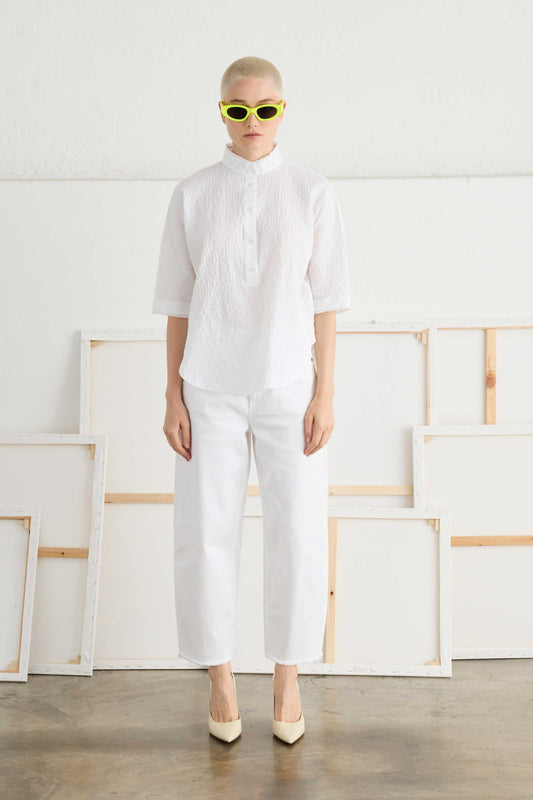 Korean Collar Shirt with Raw Cut Trims - Fit