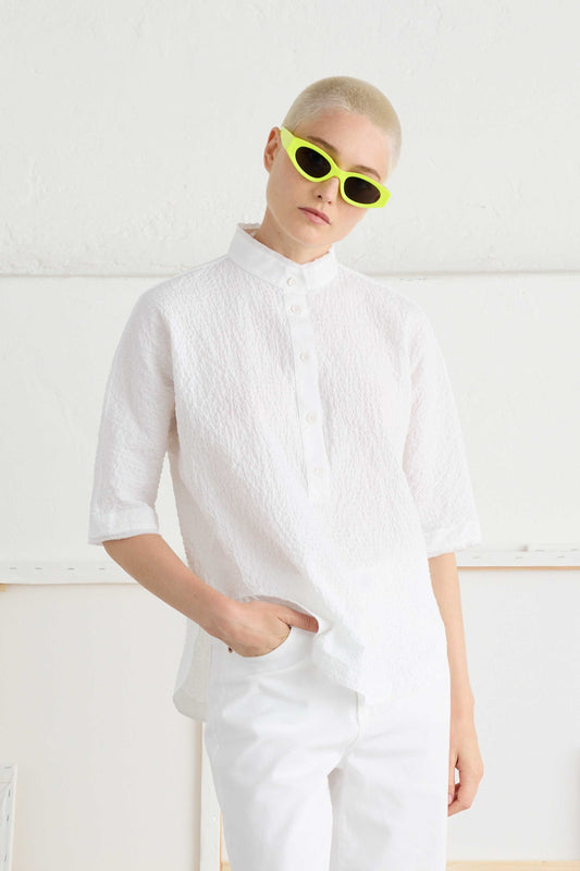 Korean Collar Shirt with Raw Cut Trims - Front