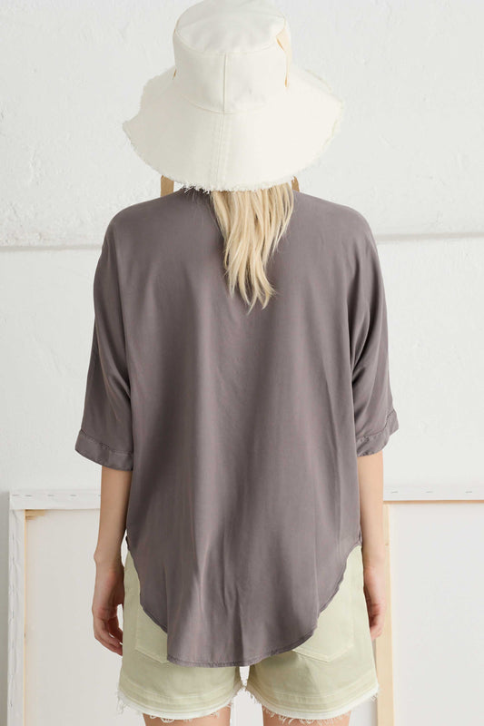 Wide Shirt with Kimono Sleeve Cupro and Rayon - BAck