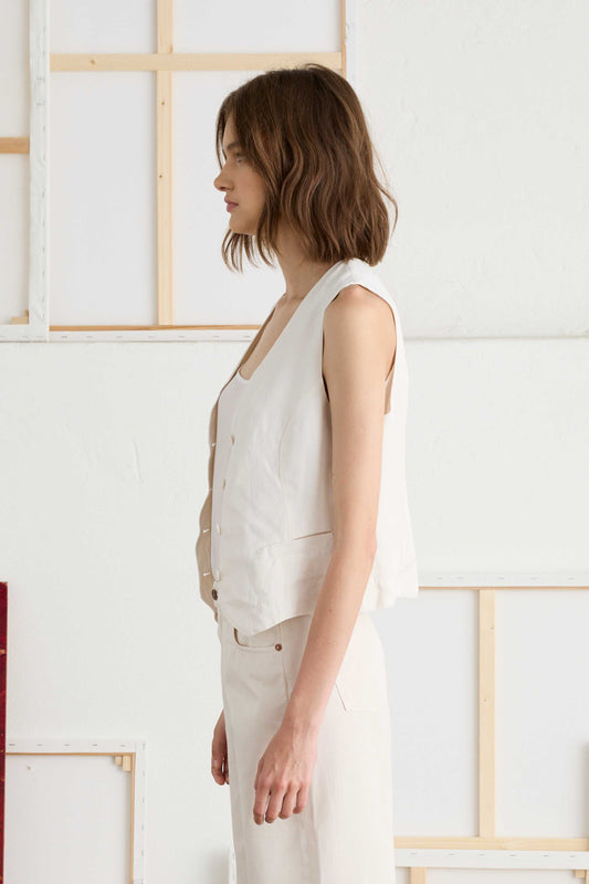 Single-Breasted Viscose Linen Waistcoat - Side