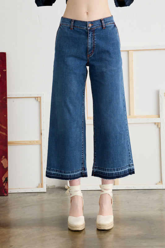 Wide-Leg Jeans with Frayed Hems - Front