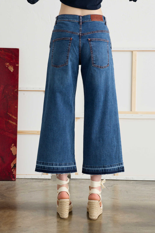 Wide-Leg Jeans with Frayed Hems - Back