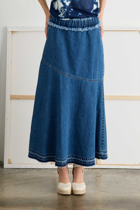 Denim Skirt Asymmetric Cut Comfort Waist - Front