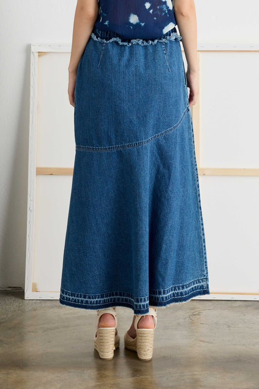 Denim Skirt Asymmetric Cut Comfort Waist - Back