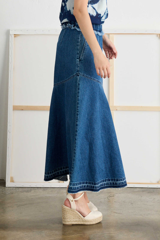 Denim Skirt Asymmetric Cut Comfort Waist - Side