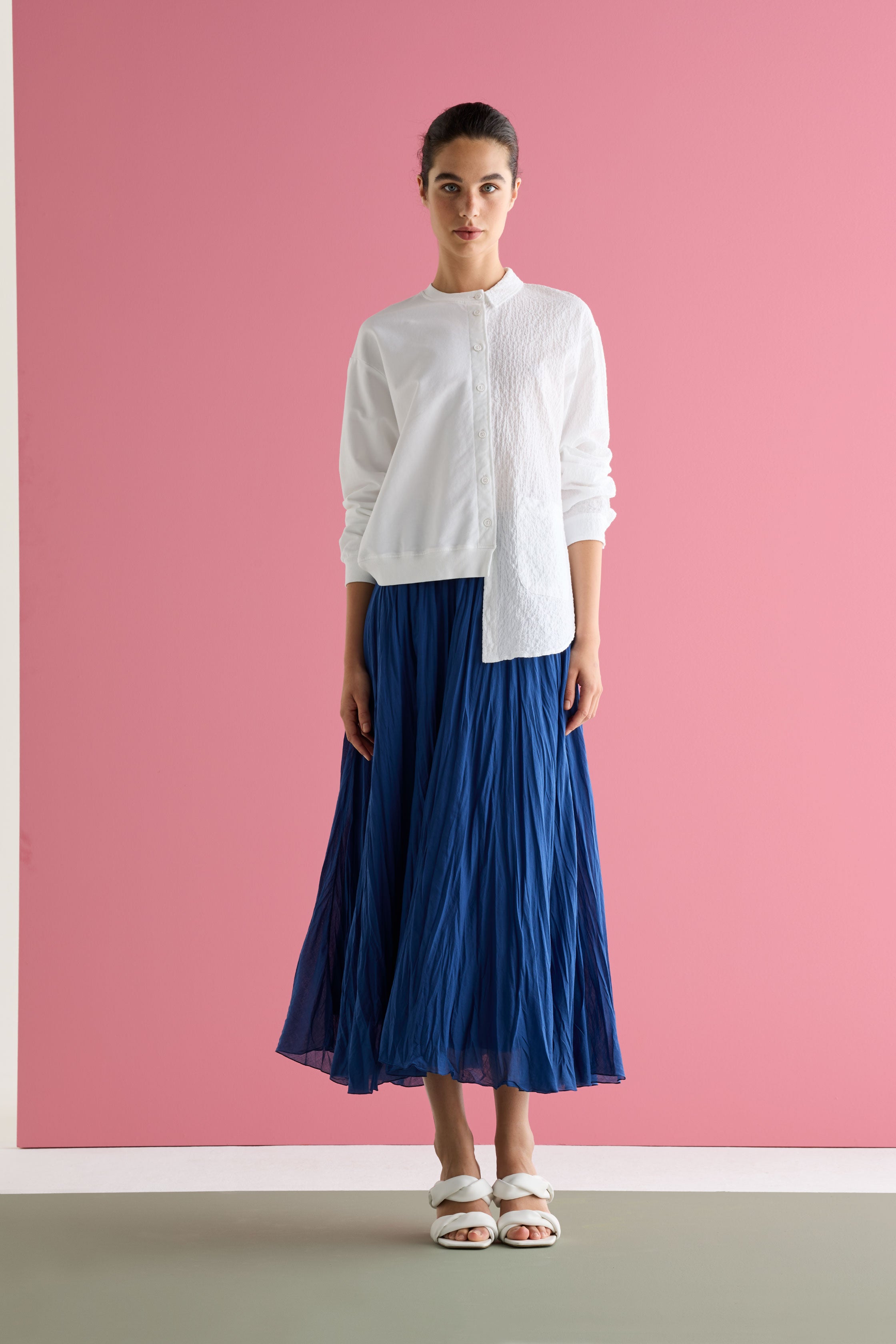 Pleated midi skirt outlet elasticated waist