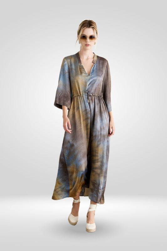 Long Viscose Hand-Dyed Dress - Outfit